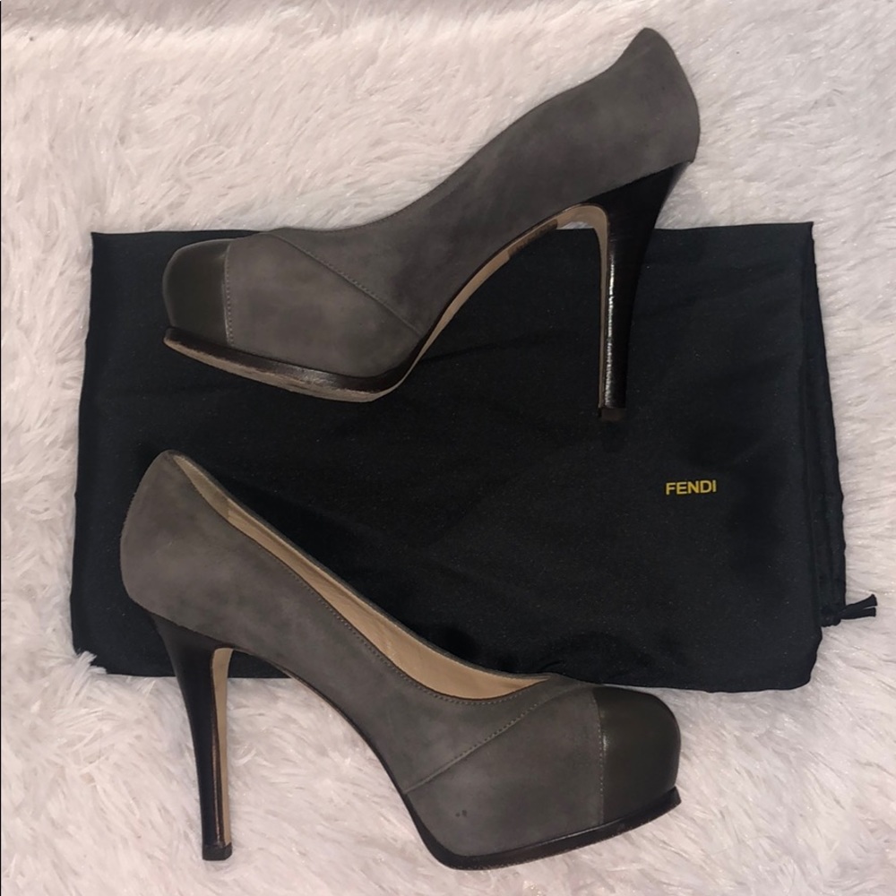 Fendi suede and leather platform pumps